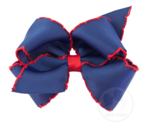 Moonstitch Grosgrain Bow with Contrasting Trim - Navy w/ Red